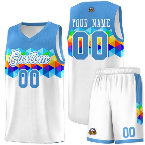 Custom Powder Blue White Personalized Colorful Basketball Jersey Sets