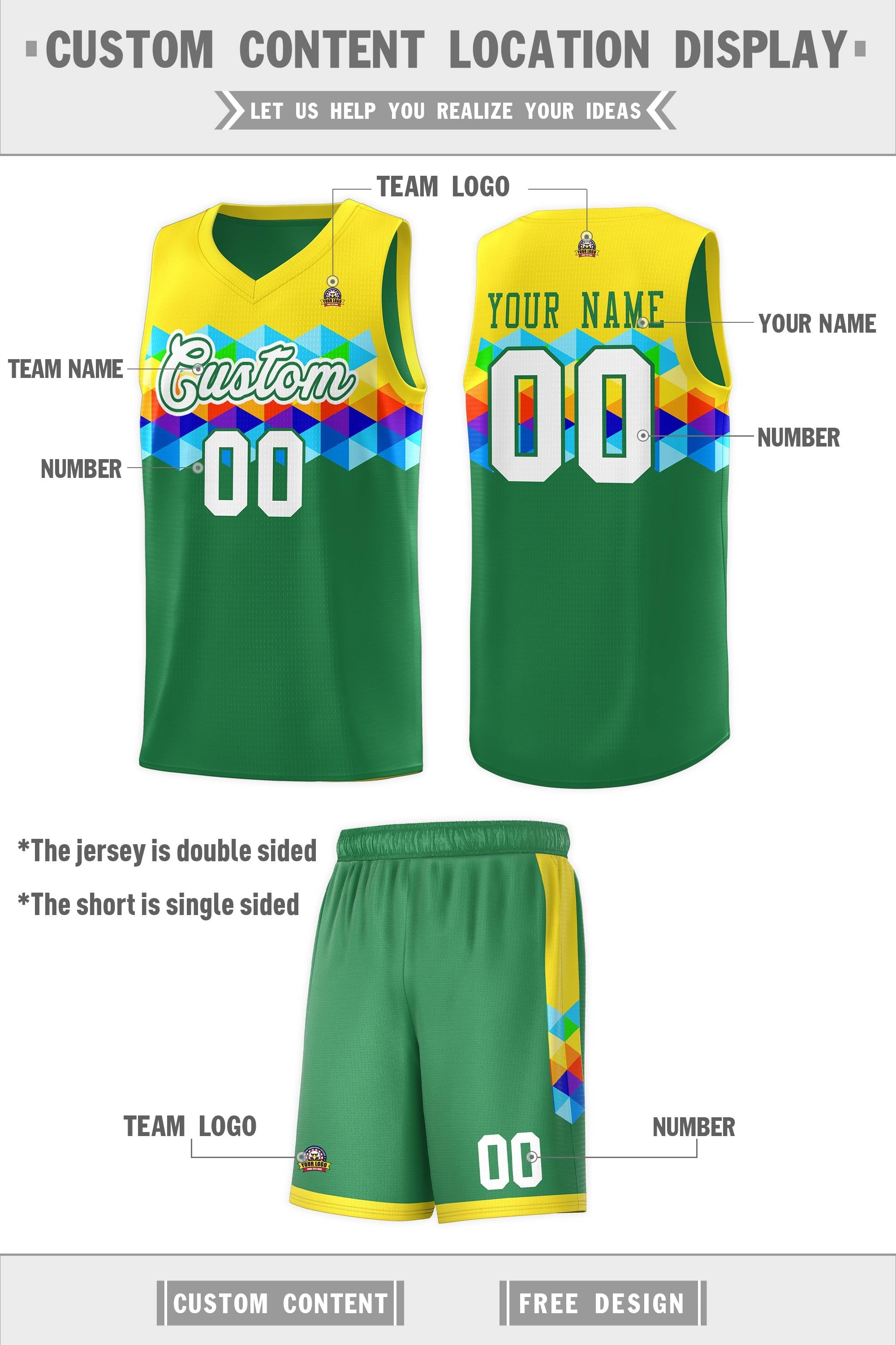 Custom Gold Kelly Green-White Personalized Colorful Basketball Jersey Sets