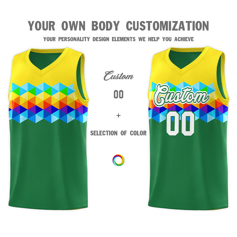 Custom Gold Kelly Green-White Personalized Colorful Basketball Jersey Sets