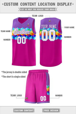 Custom Purple Rose Pink-White Personalized Colorful Basketball Jersey Sets