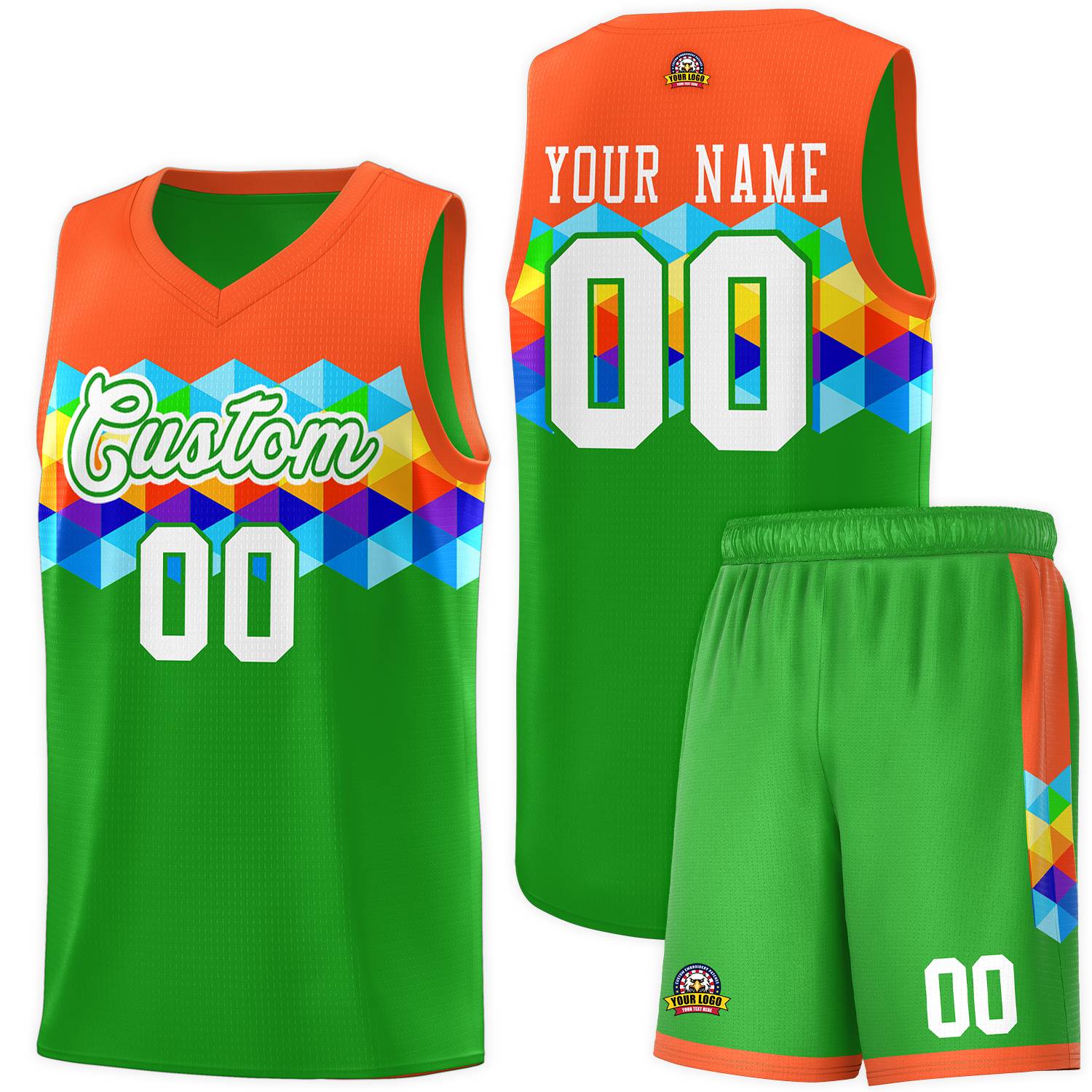 Custom Orange Green-White Personalized Colorful Basketball Jersey Sets