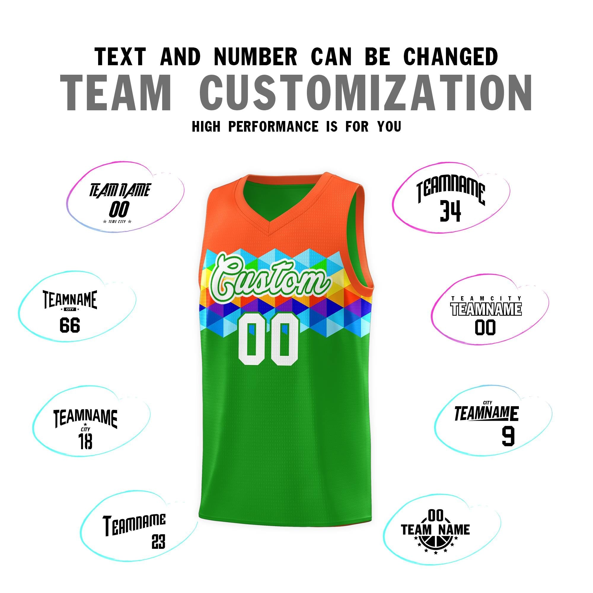 Custom Orange Green-White Personalized Colorful Basketball Jersey Sets