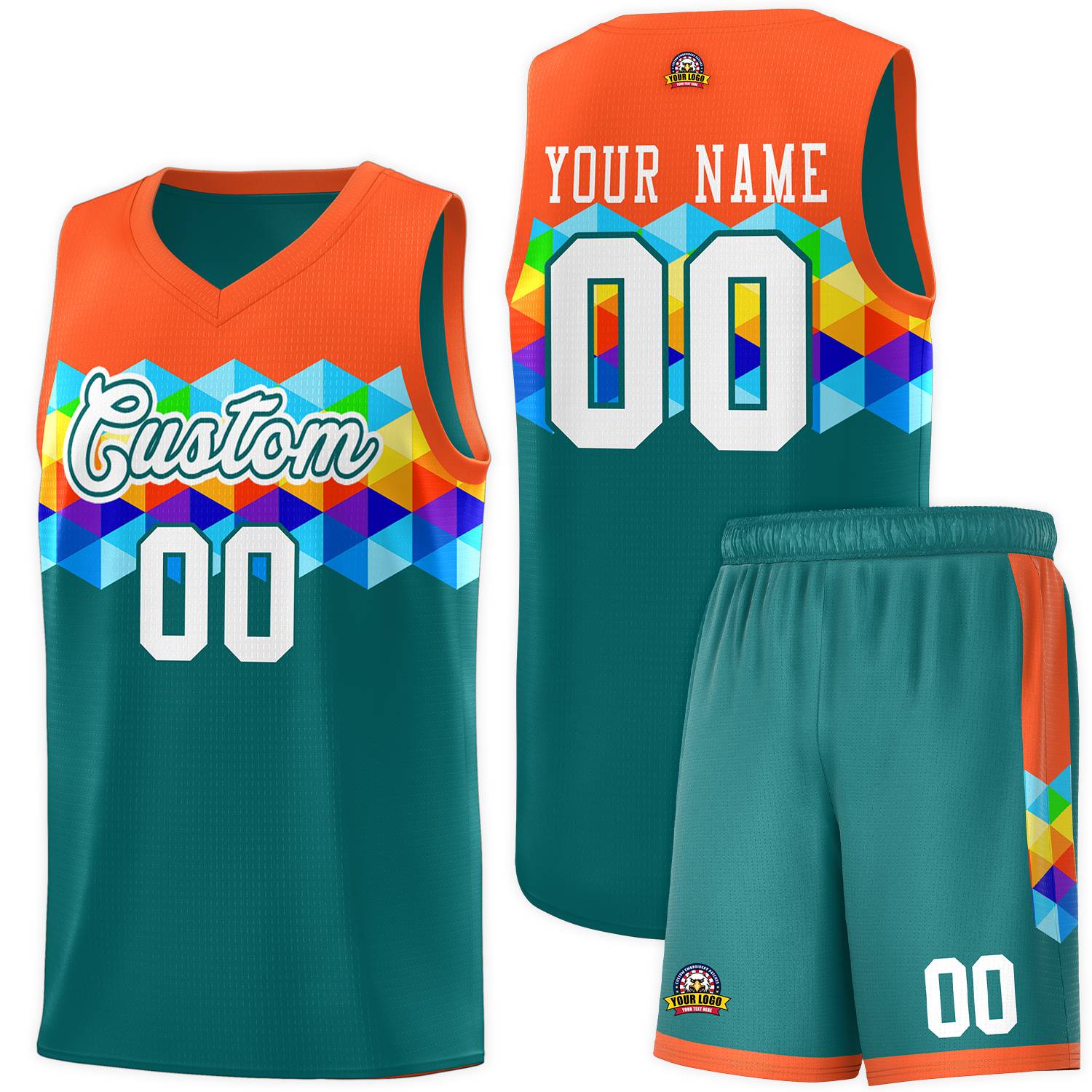 Custom Orange Aqua-White Personalized Colorful Basketball Jersey Sets