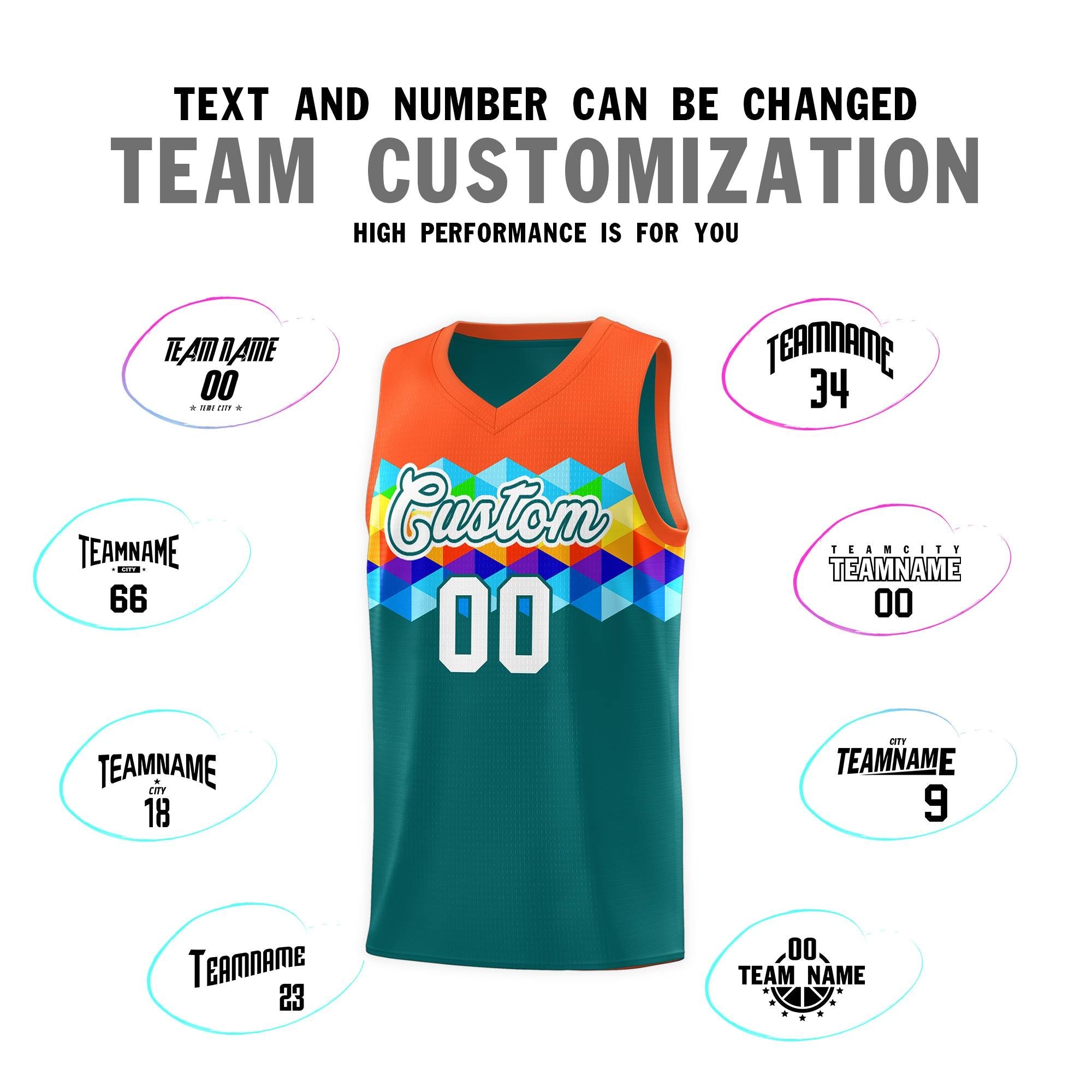 Custom Orange Aqua-White Personalized Colorful Basketball Jersey Sets