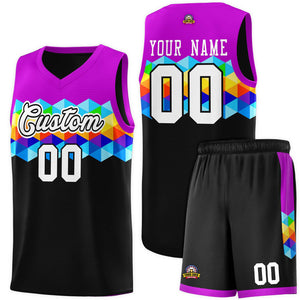 Ensembles de maillots de basket-ball colorés personnalisés violet noir-blanc