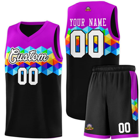 Custom Purple Black-White Personalized Colorful Basketball Jersey Sets