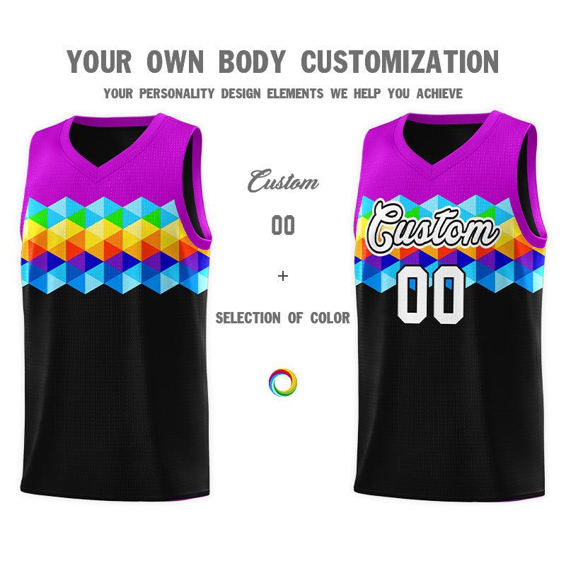 Custom Purple Black-White Personalized Colorful Basketball Jersey Sets