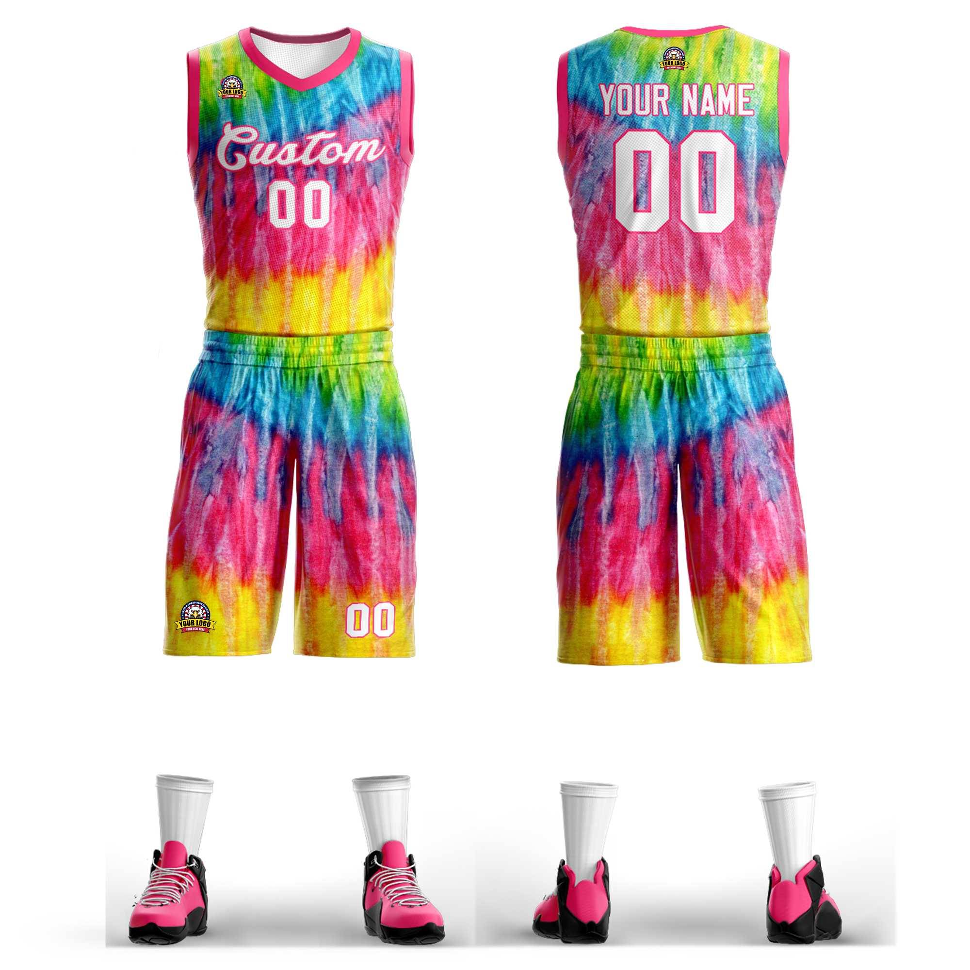 Le motif de graffiti rose blanc-rose personnalisé définit un maillot de basket-ball en maille