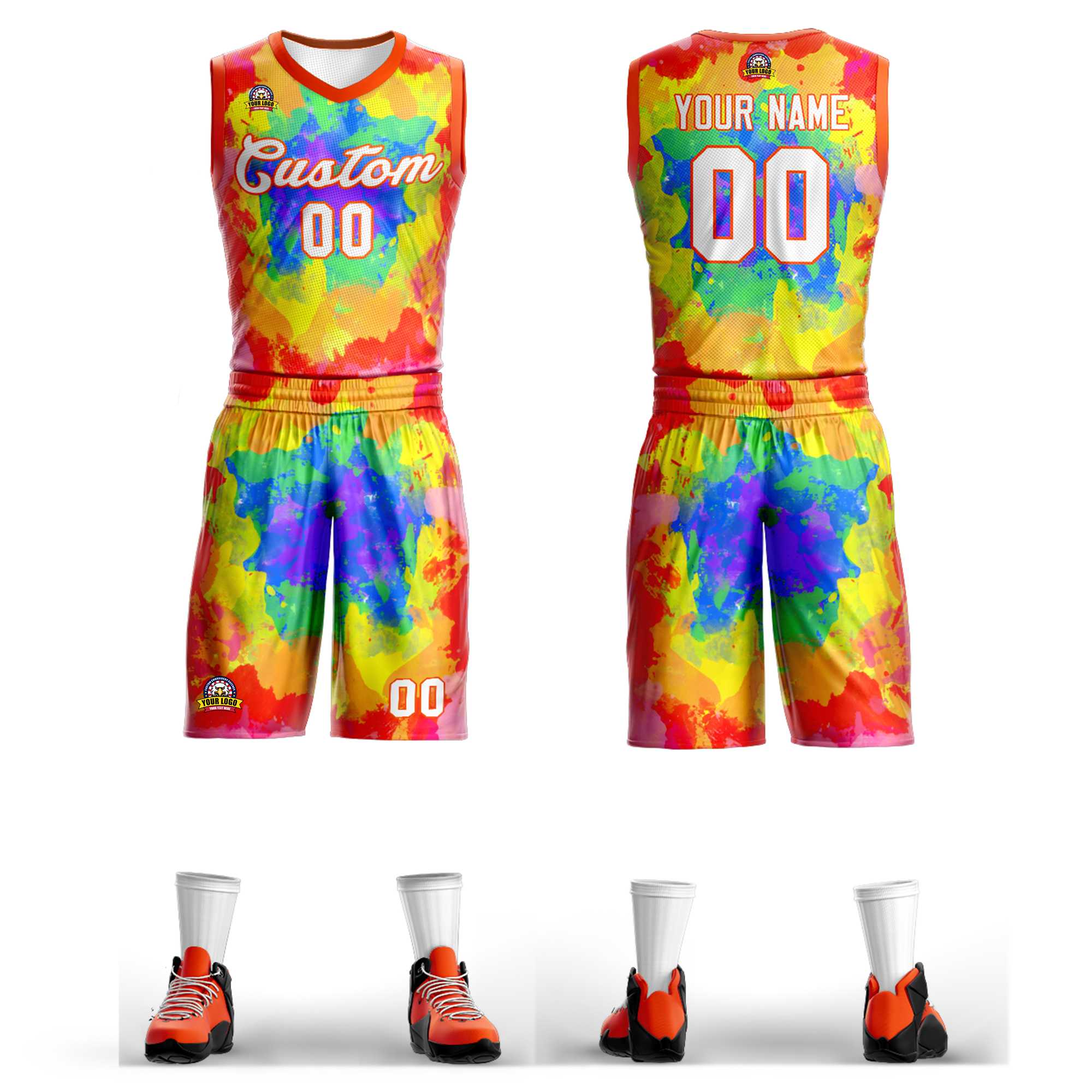 Custom Red White-Orange Graffiti Pattern Sets Mesh Basketball Jersey