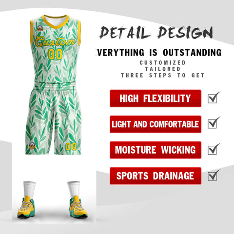 Custom Green Yellow-Yellow Graffiti Pattern Sets Mesh Basketball Jersey