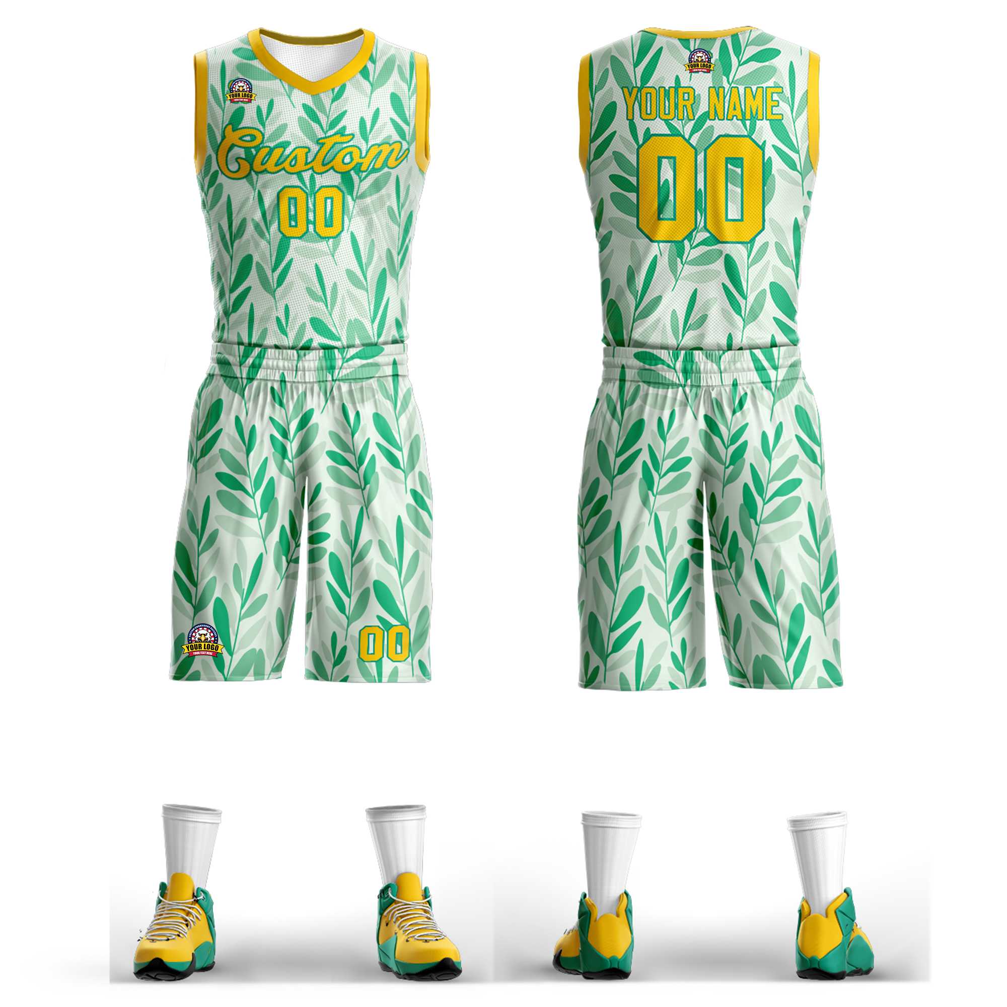 Custom Green Yellow-Yellow Graffiti Pattern Sets Mesh Basketball Jersey