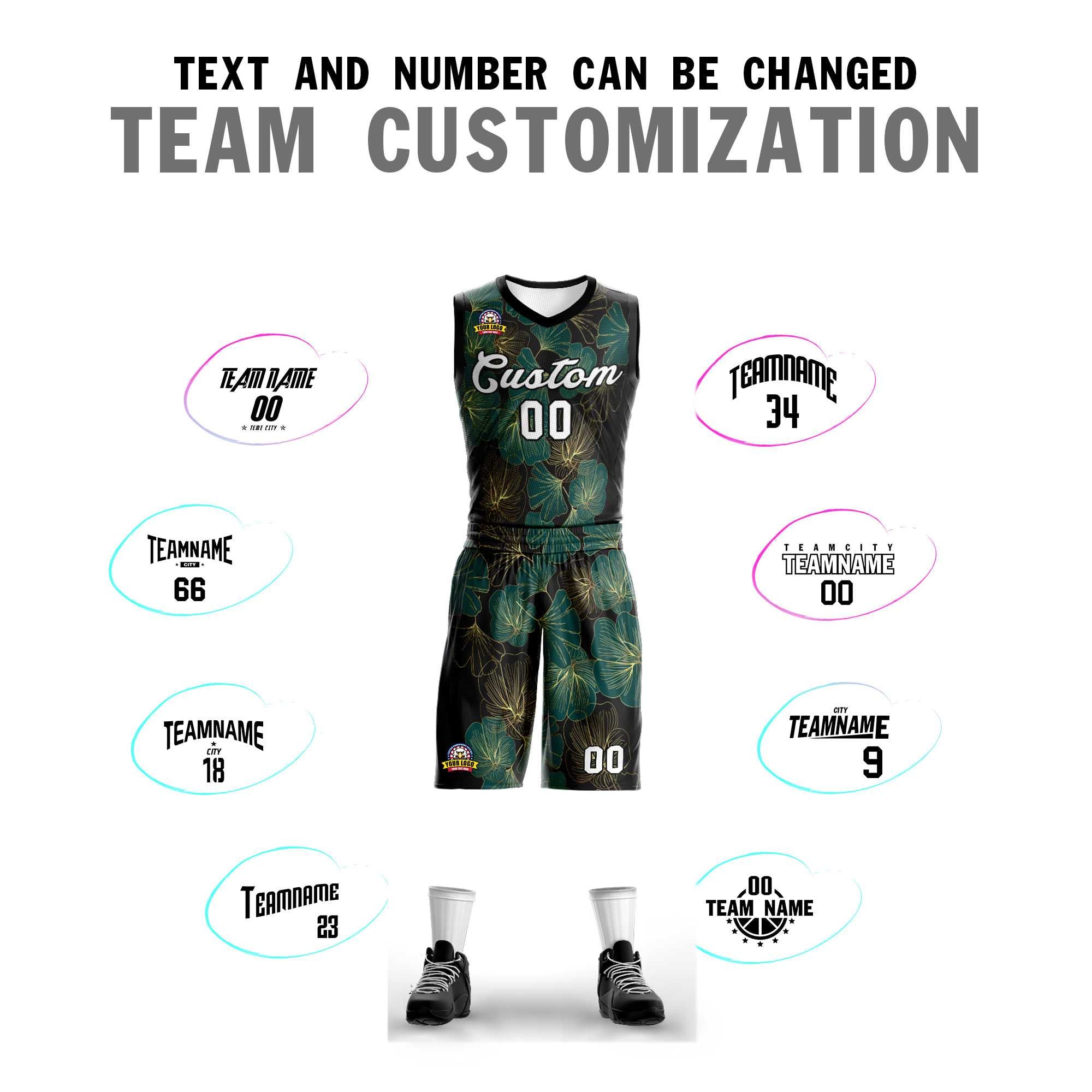 Custom Green White-Black Graffiti Pattern Sets Mesh Basketball Jersey