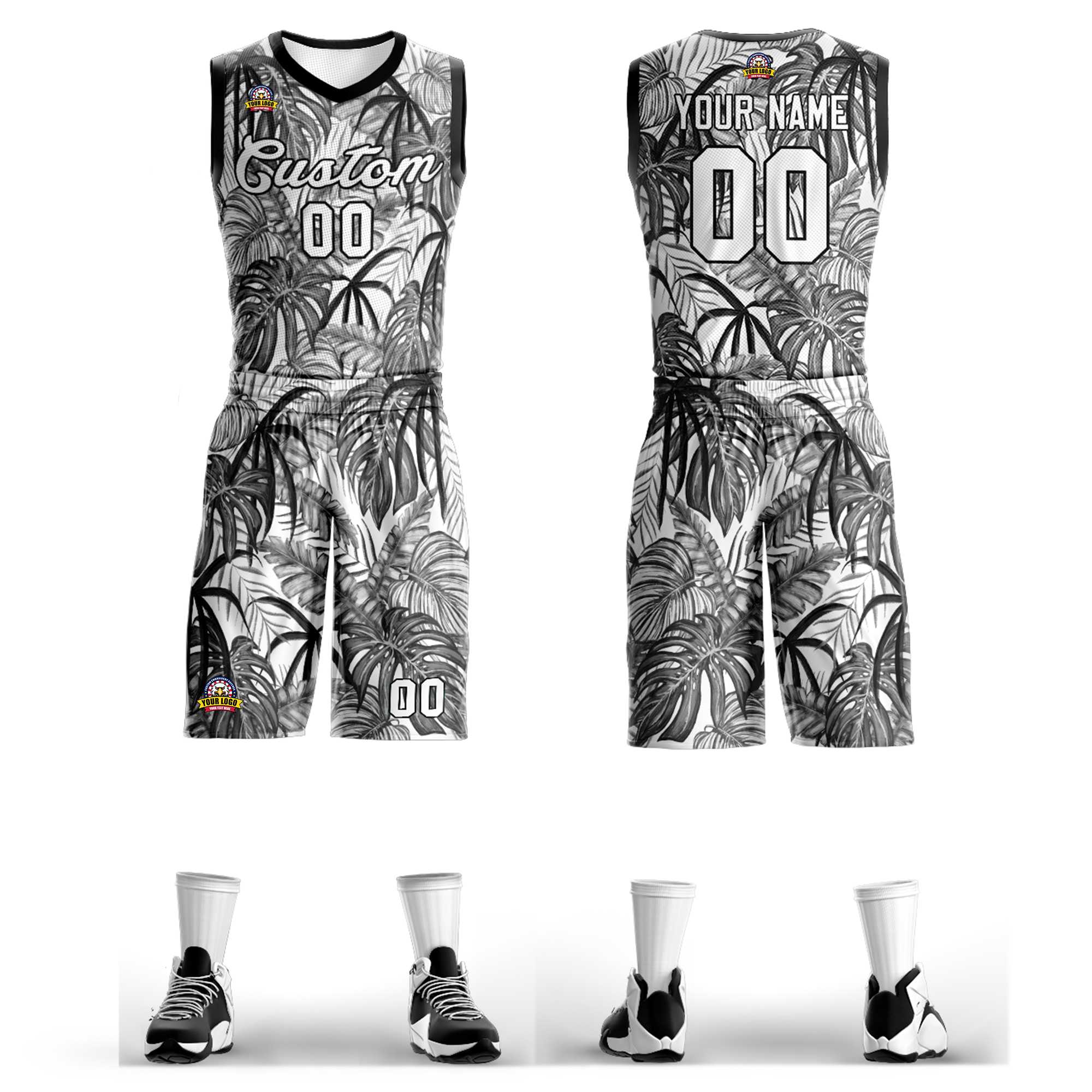 Custom Black White-Black Graffiti Pattern Sets Mesh Basketball Jersey