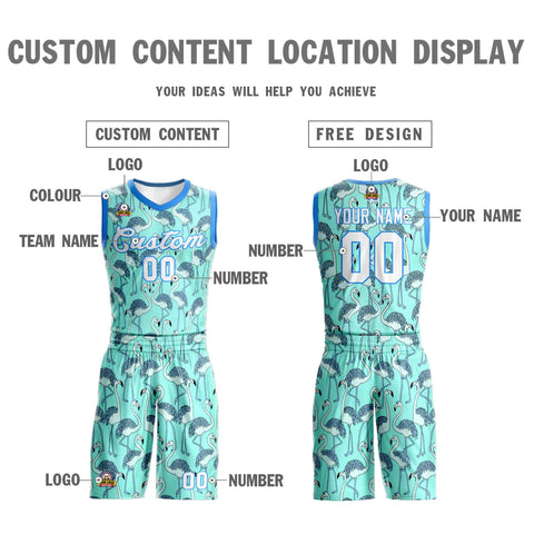 Custom Green White-Powder Blue Graffiti Pattern Sets Mesh Basketball Jersey