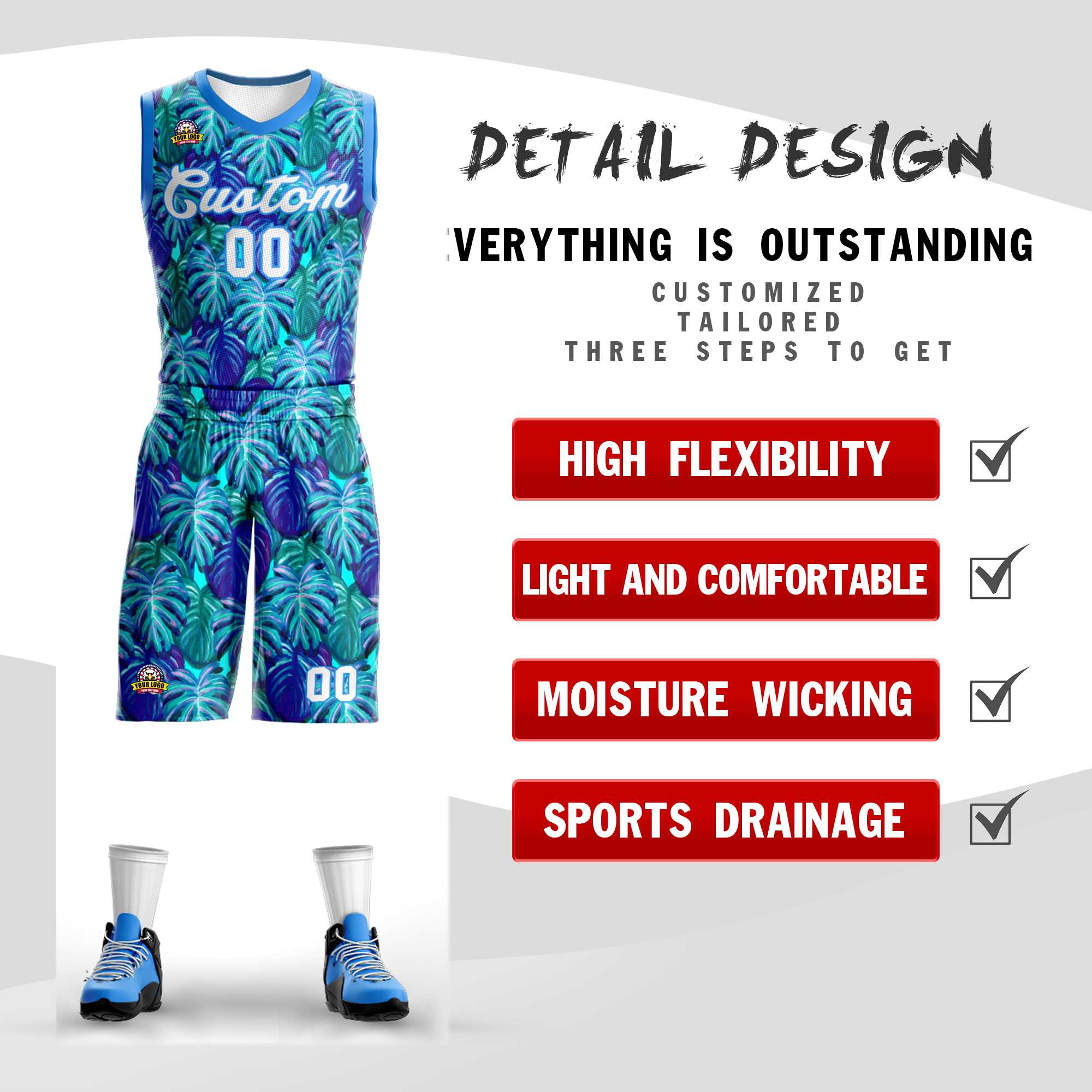 Custom Blue White-Powder Blue Graffiti Pattern Sets Mesh Basketball Jersey