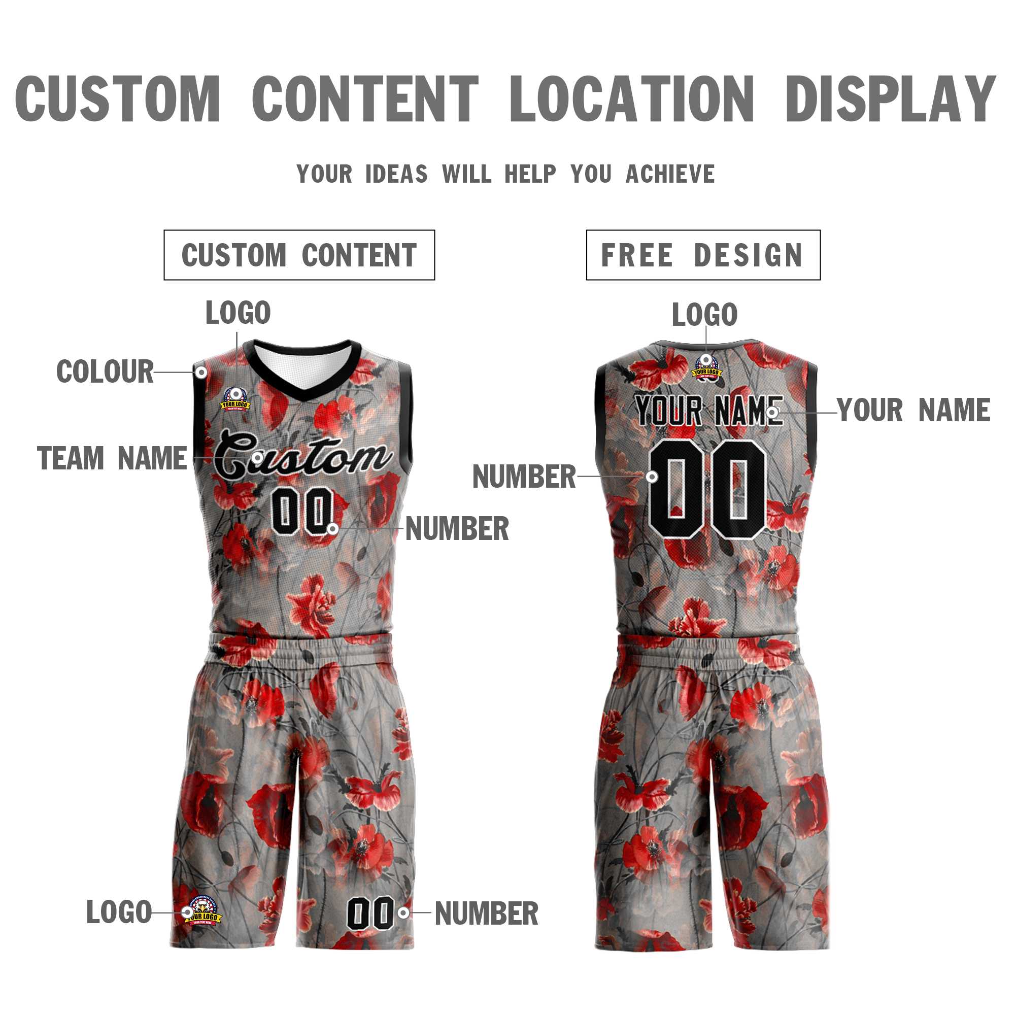 Custom Basketball Jersey Set Camouflage Graffiti Printing Team