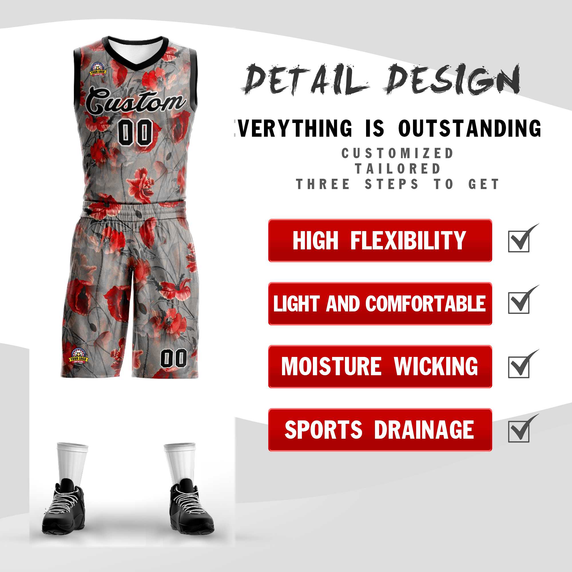 Custom Gray Black-White Graffiti Pattern Sets Mesh Basketball Jersey