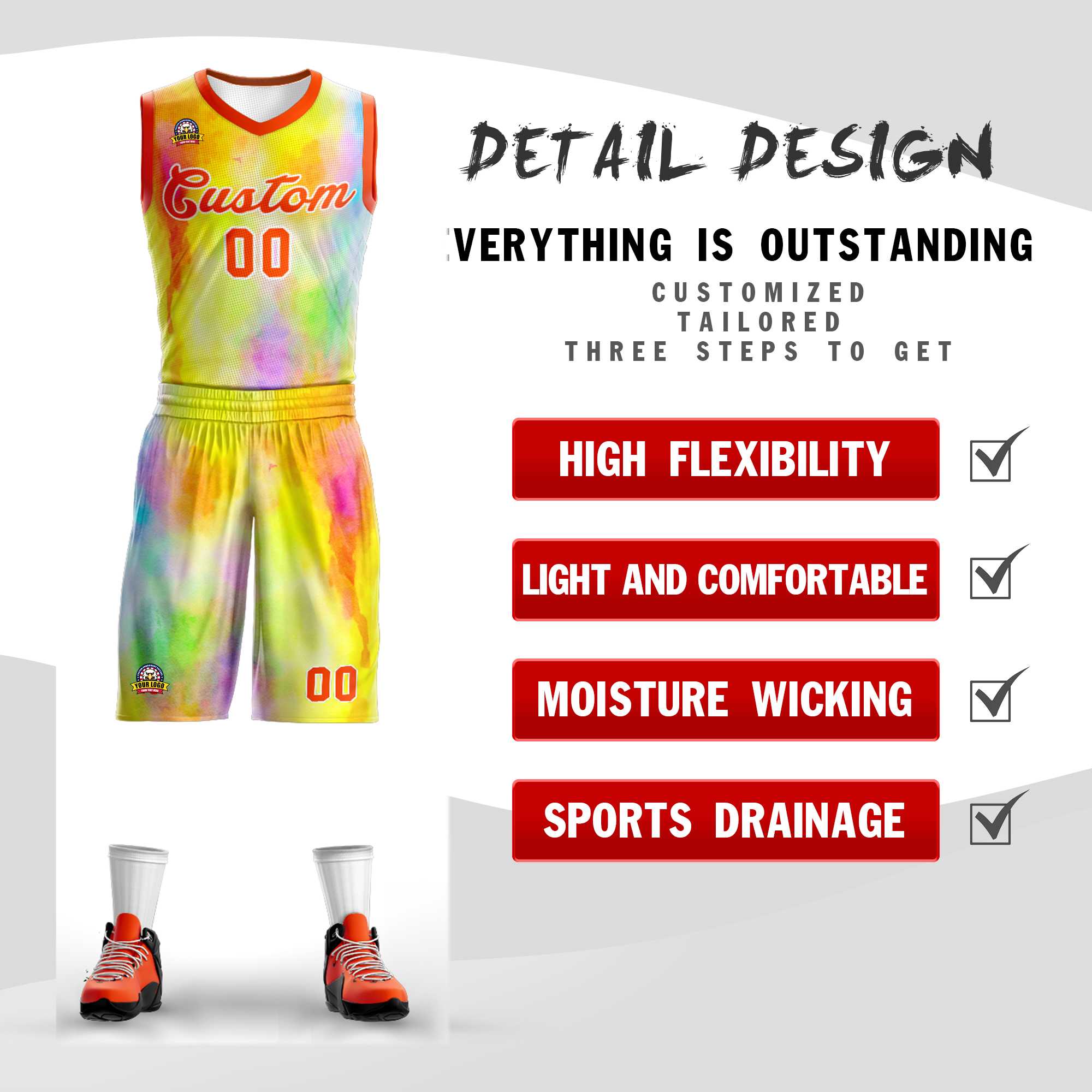 Custom Yellow Orange-White Graffiti Pattern Sets Mesh Basketball Jersey