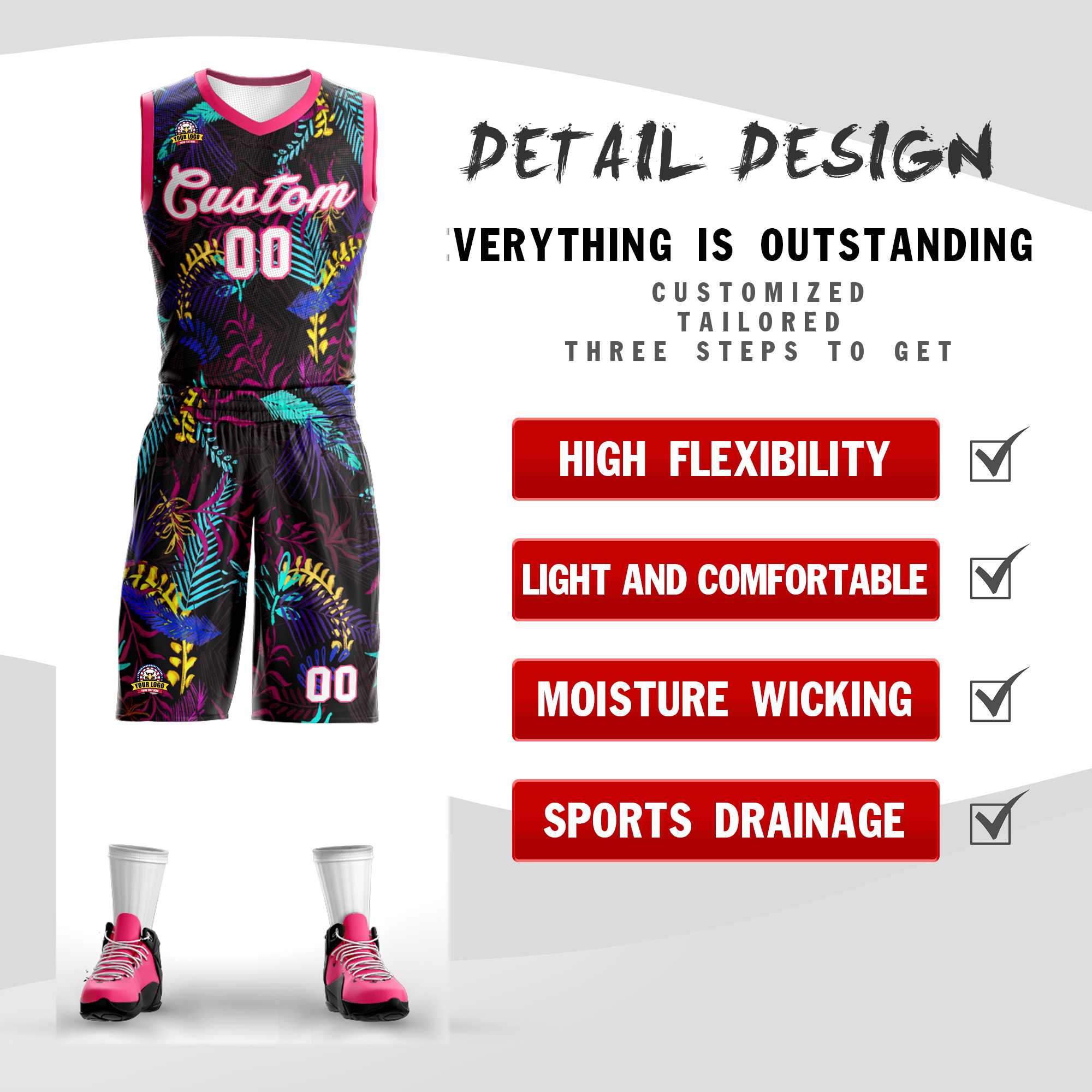 Custom Black White-Pink Graffiti Pattern Sets Mesh Basketball Jersey