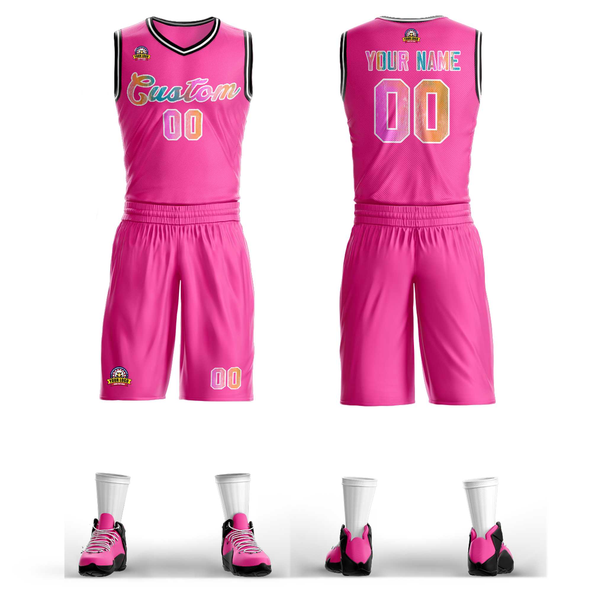 Le motif de graffiti blanc rose personnalisé définit un maillot de basket-ball en maille