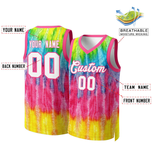 Custom Pink White-Pink Graffiti Pattern Tops Mesh Basketball Jersey