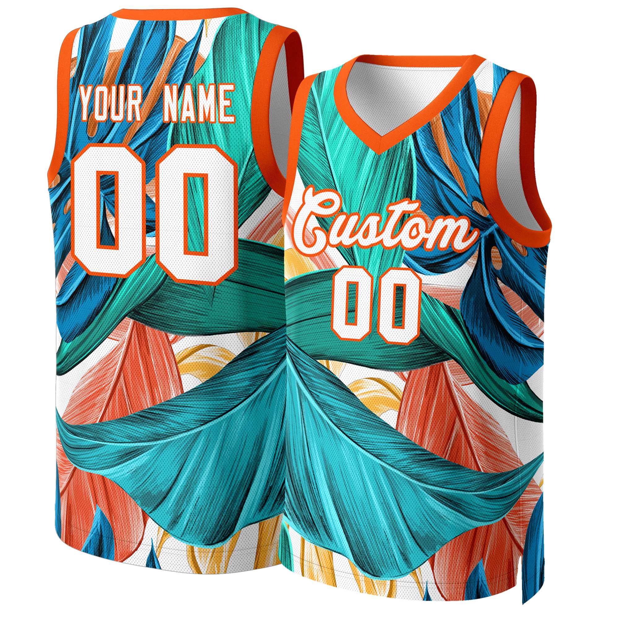 Maillot de basket-ball en maille personnalisé à motif Graffiti vert blanc-Orange