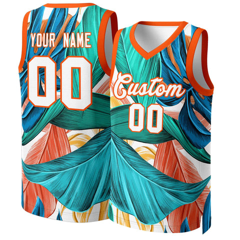 Custom Green White-Orange Graffiti Pattern Tops Mesh Basketball Jersey