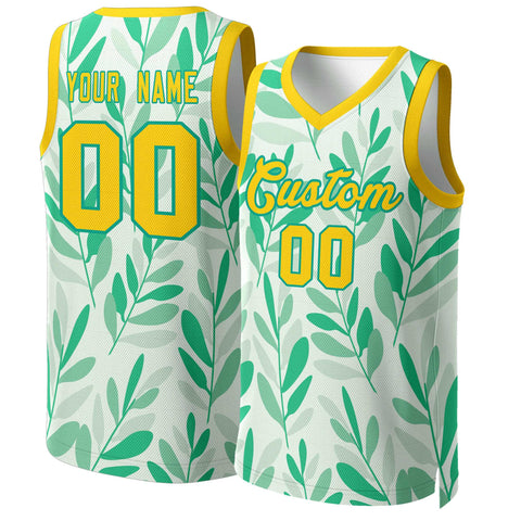 Custom Green Yellow-Yellow Graffiti Pattern Tops Mesh Basketball Jersey