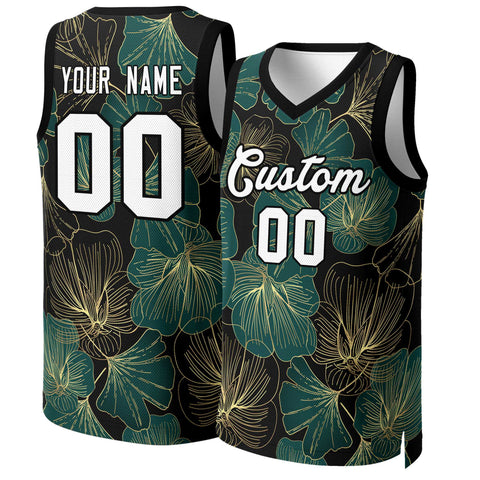 Custom Green White-Black Graffiti Pattern Tops Mesh Basketball Jersey