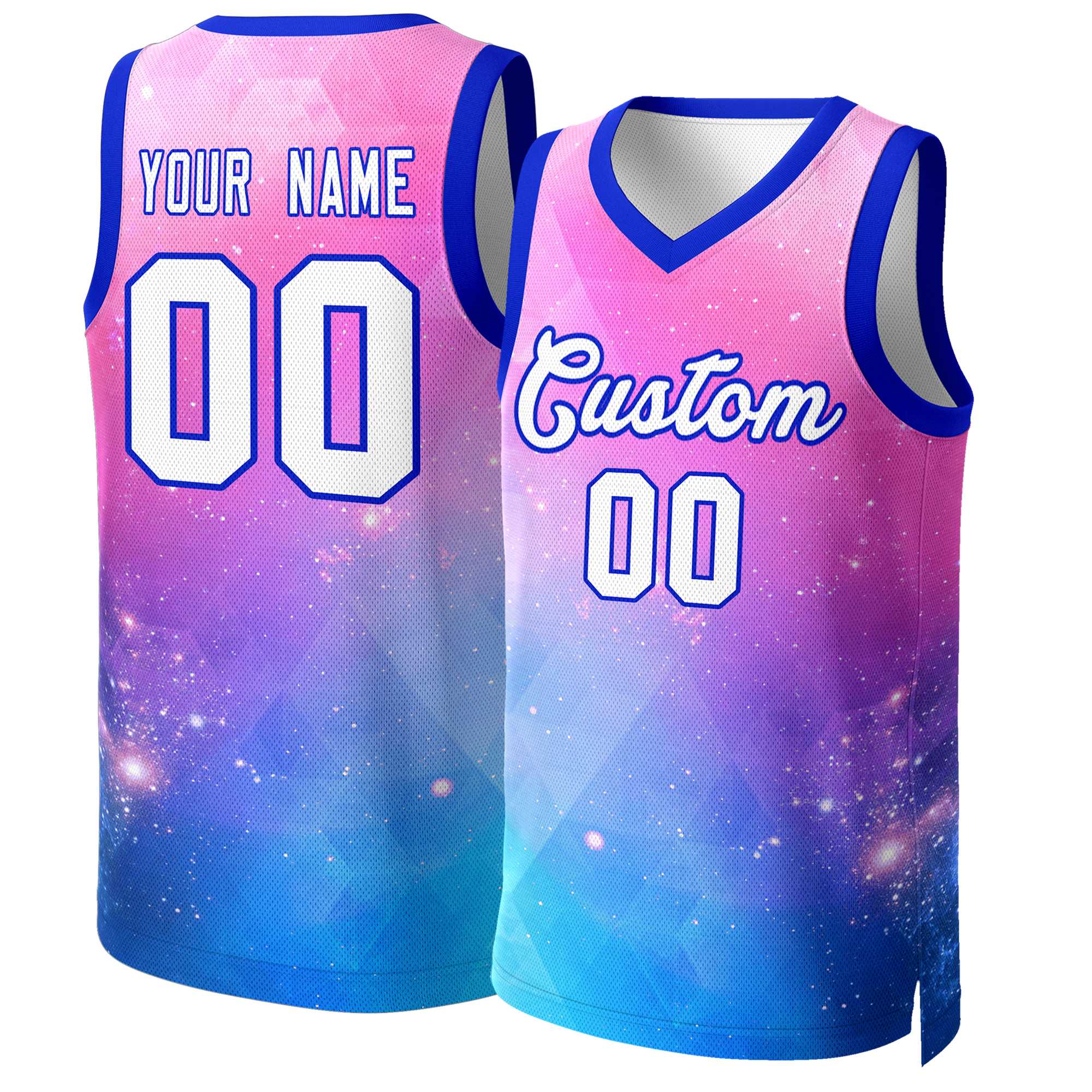 Custom Pink White-Royal Graffiti Pattern Tops Mesh Basketball Jersey