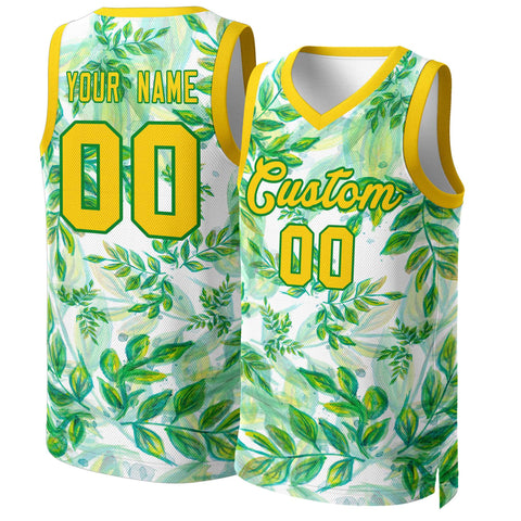 Custom Green Yellow-Yellow Graffiti Pattern Tops Mesh Basketball Jersey