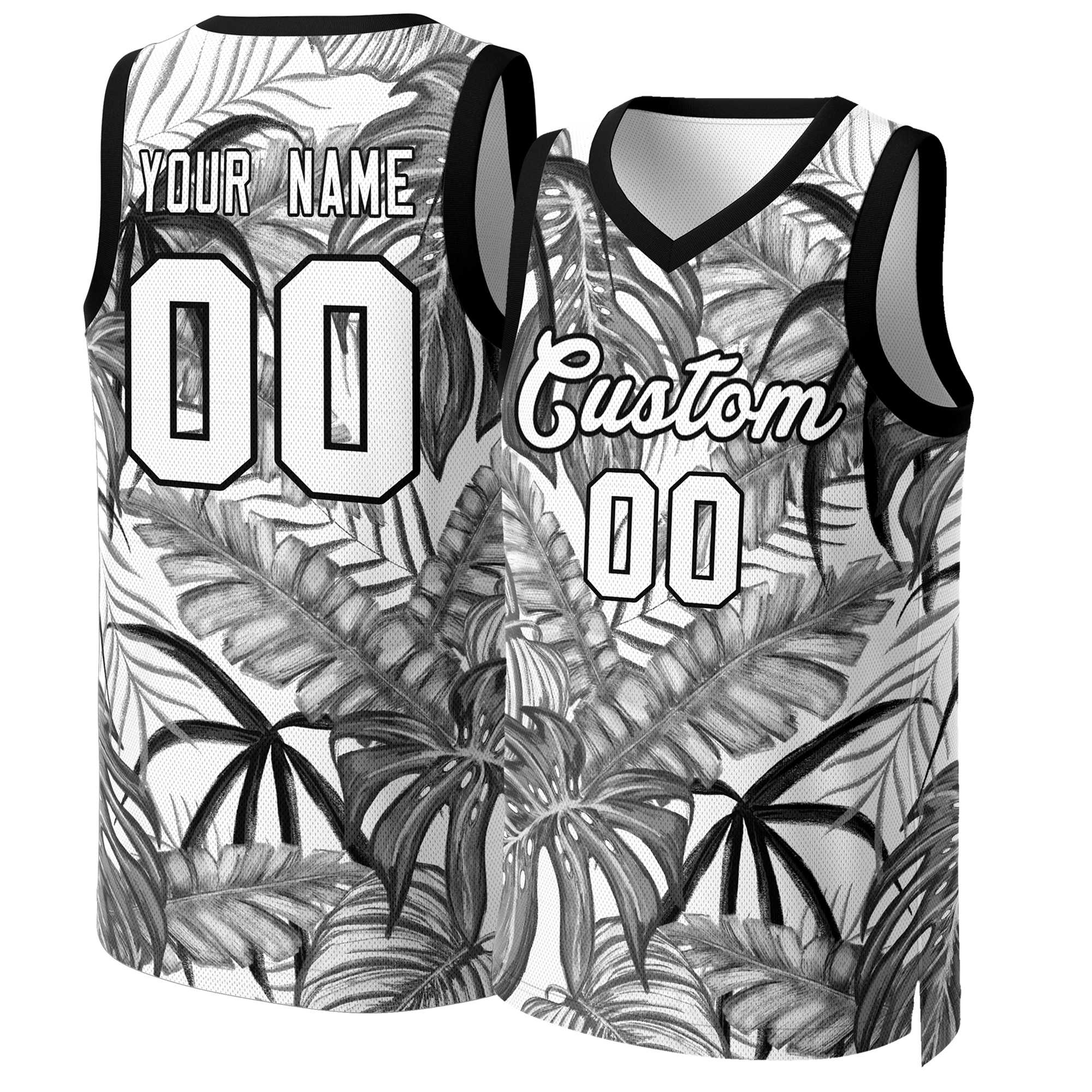 Custom Black White-Black Graffiti Pattern Tops Mesh Basketball Jersey