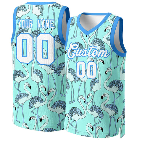 Custom Aqua White-Powder Blue Graffiti Pattern Tops Mesh Basketball Jersey
