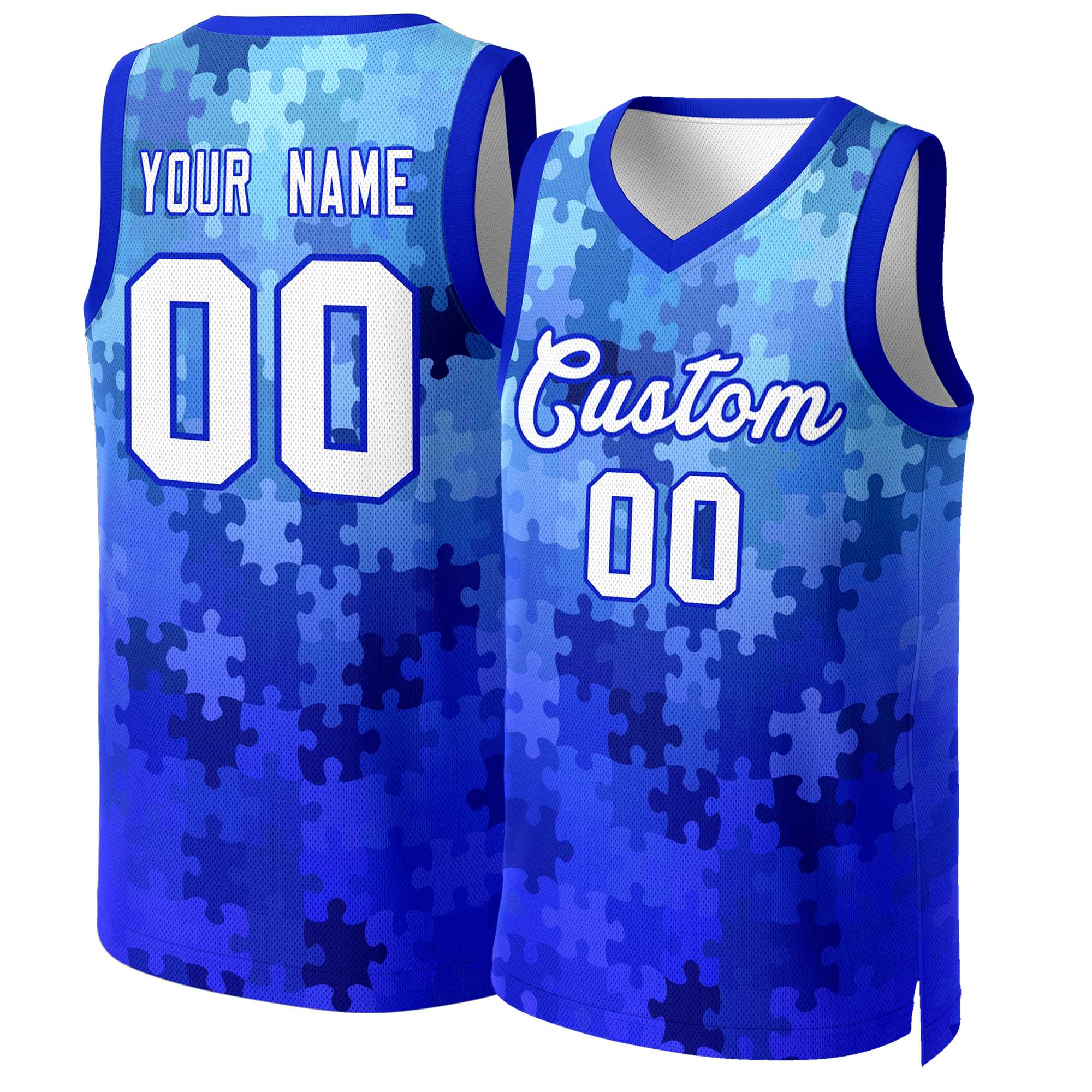 Maillot de basket-ball en maille, personnalisé, motif Royal White-Royal Graffiti