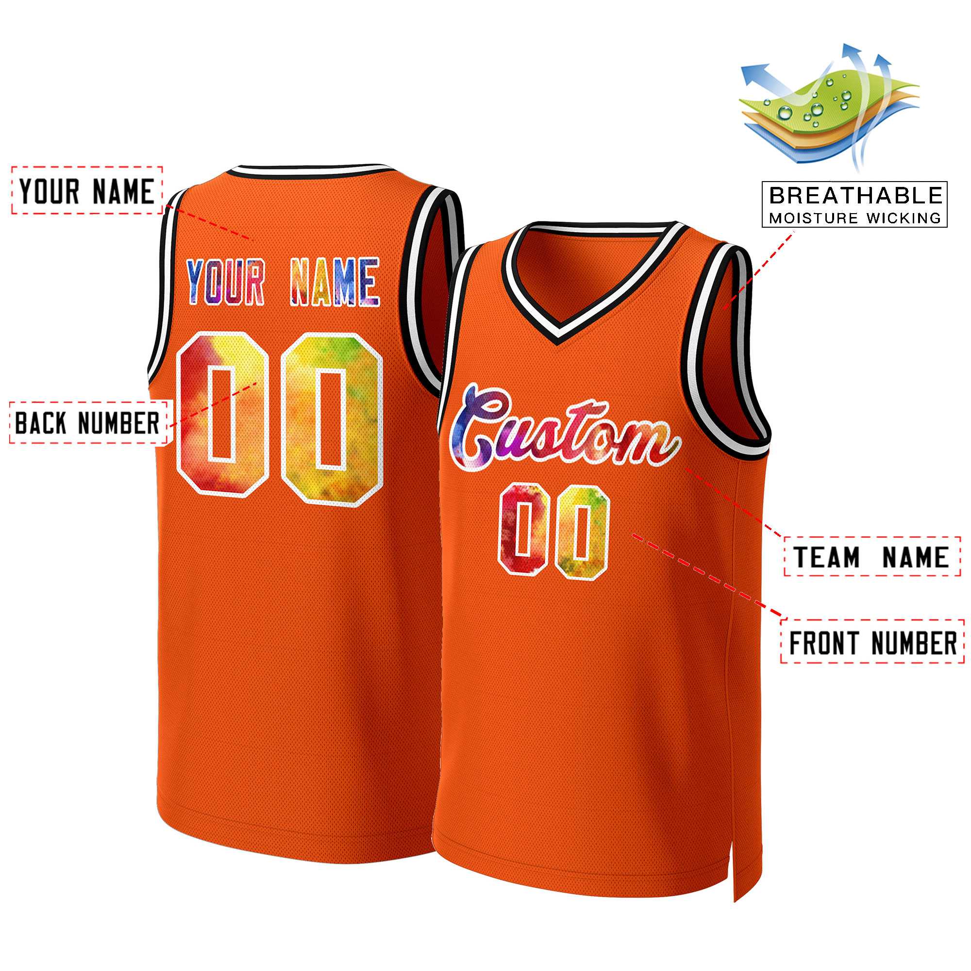 Maillot de basket-ball en maille avec motif Graffiti Orange et blanc personnalisé