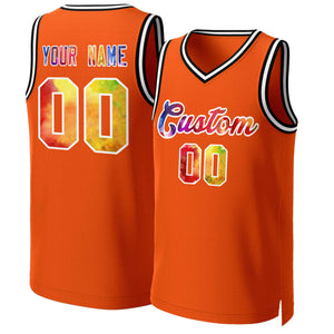 Maillot de basket-ball en maille avec motif Graffiti Orange et blanc personnalisé