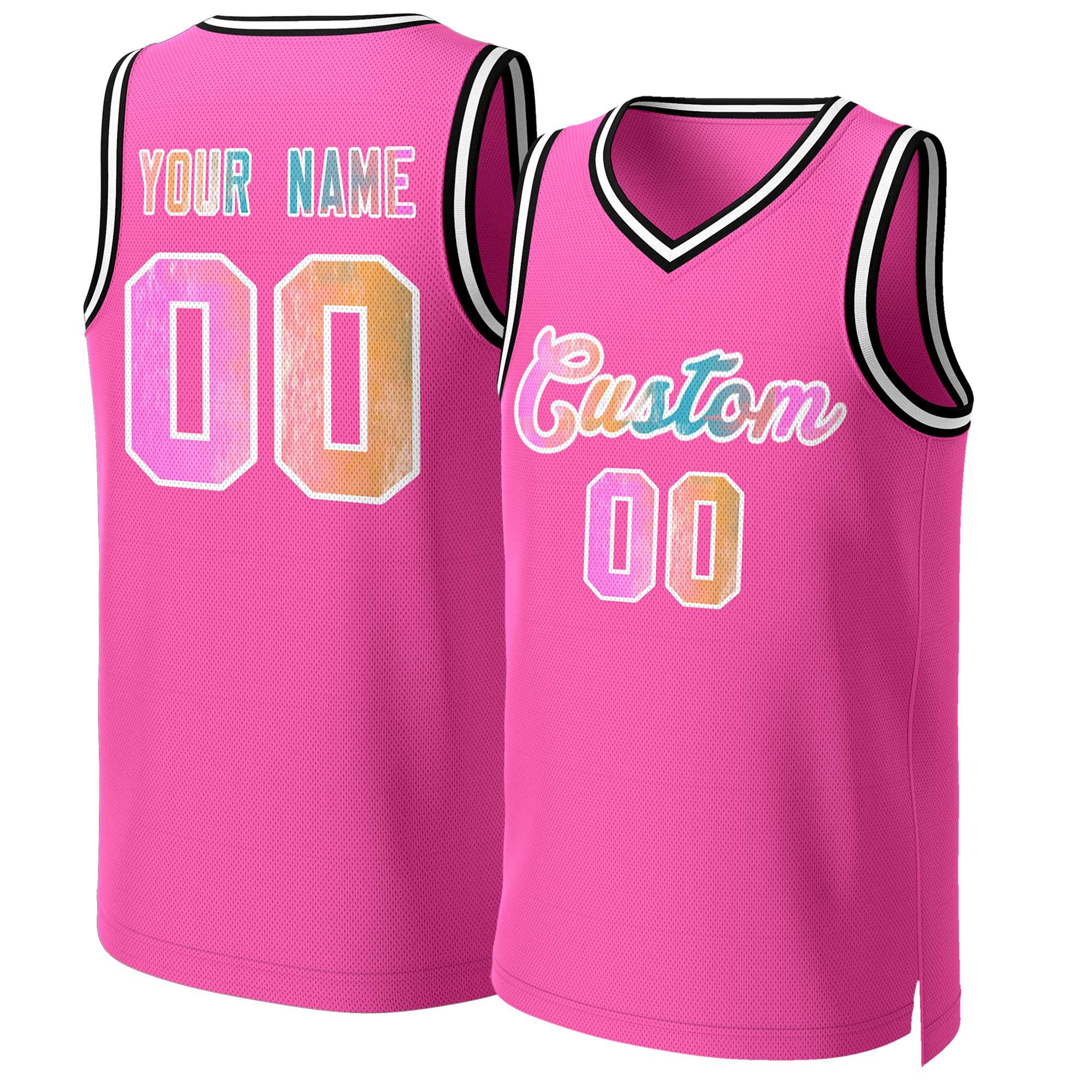 Maillot de basket-ball en maille avec motif Graffiti rose et blanc personnalisé