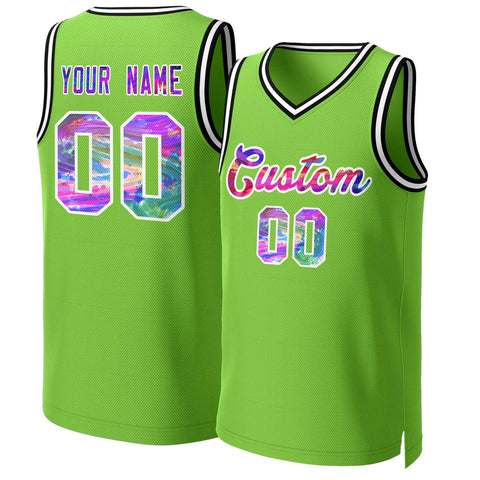 Custom Neon Green Graffiti-White Graffiti Pattern Tops Mesh Basketball Jersey