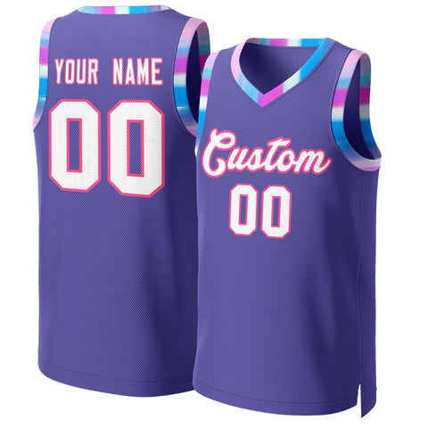 Custom Purple White-Pink Graffiti Pattern Tops Mesh Basketball Jersey