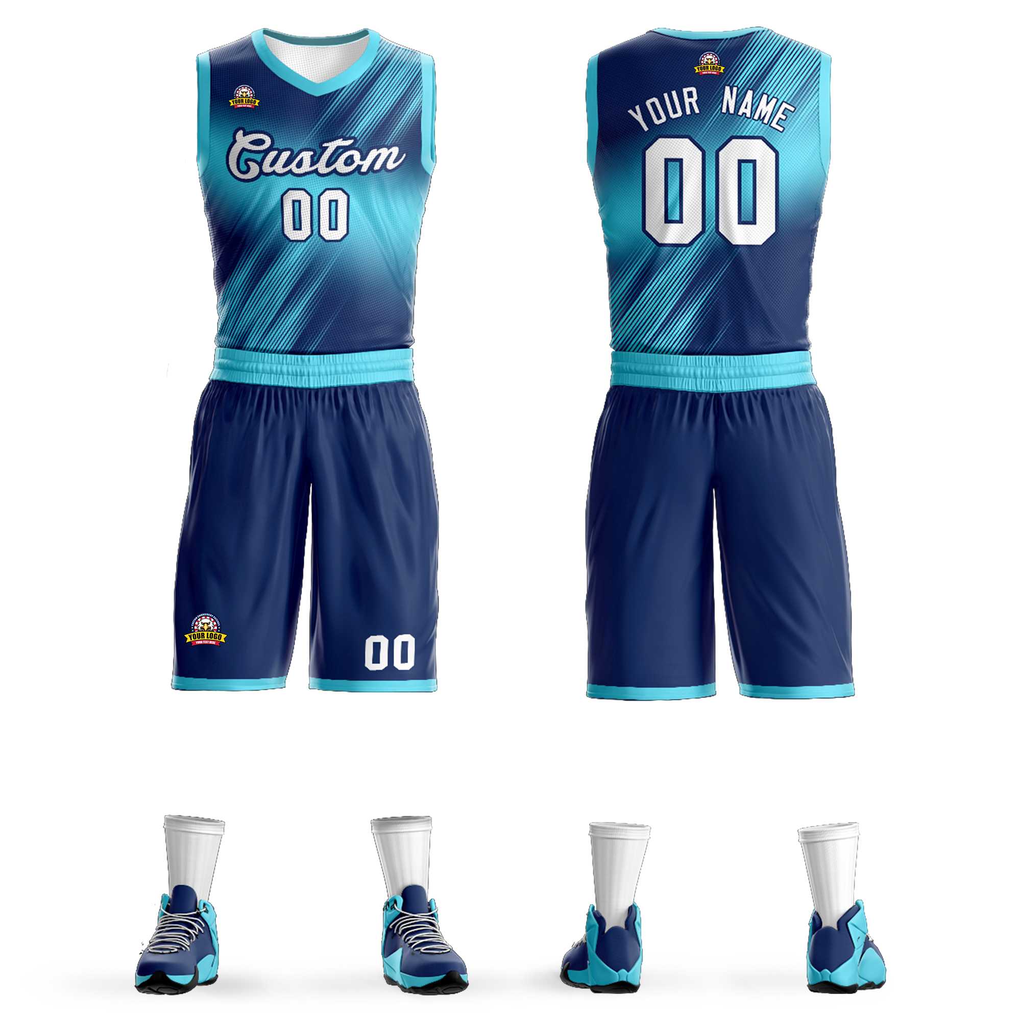 Custom Navy White-Navy Gradient Fashion Sets Slash Basketball Jersey