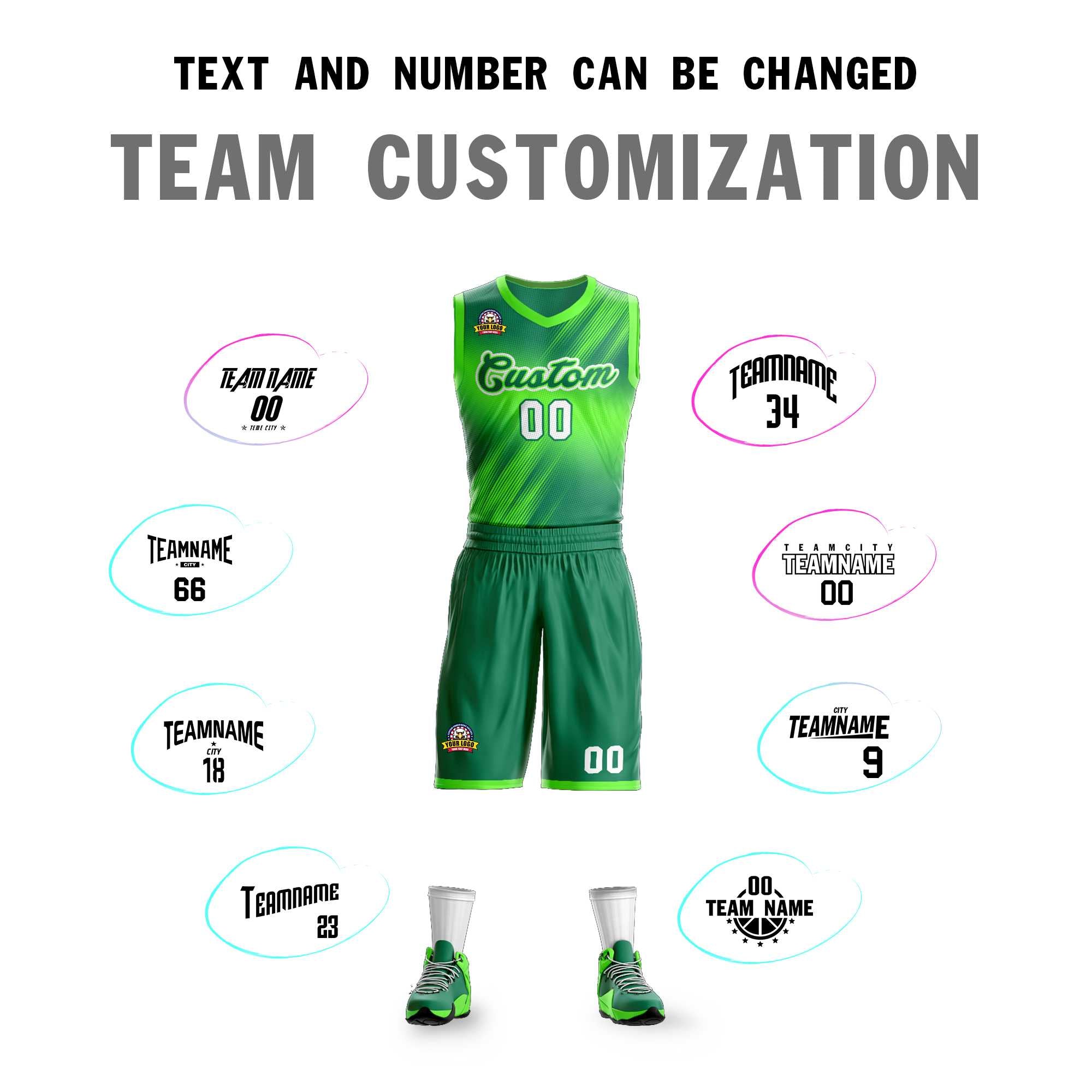 Custom Green White-Green Gradient Fashion Sets Slash Basketball Jersey