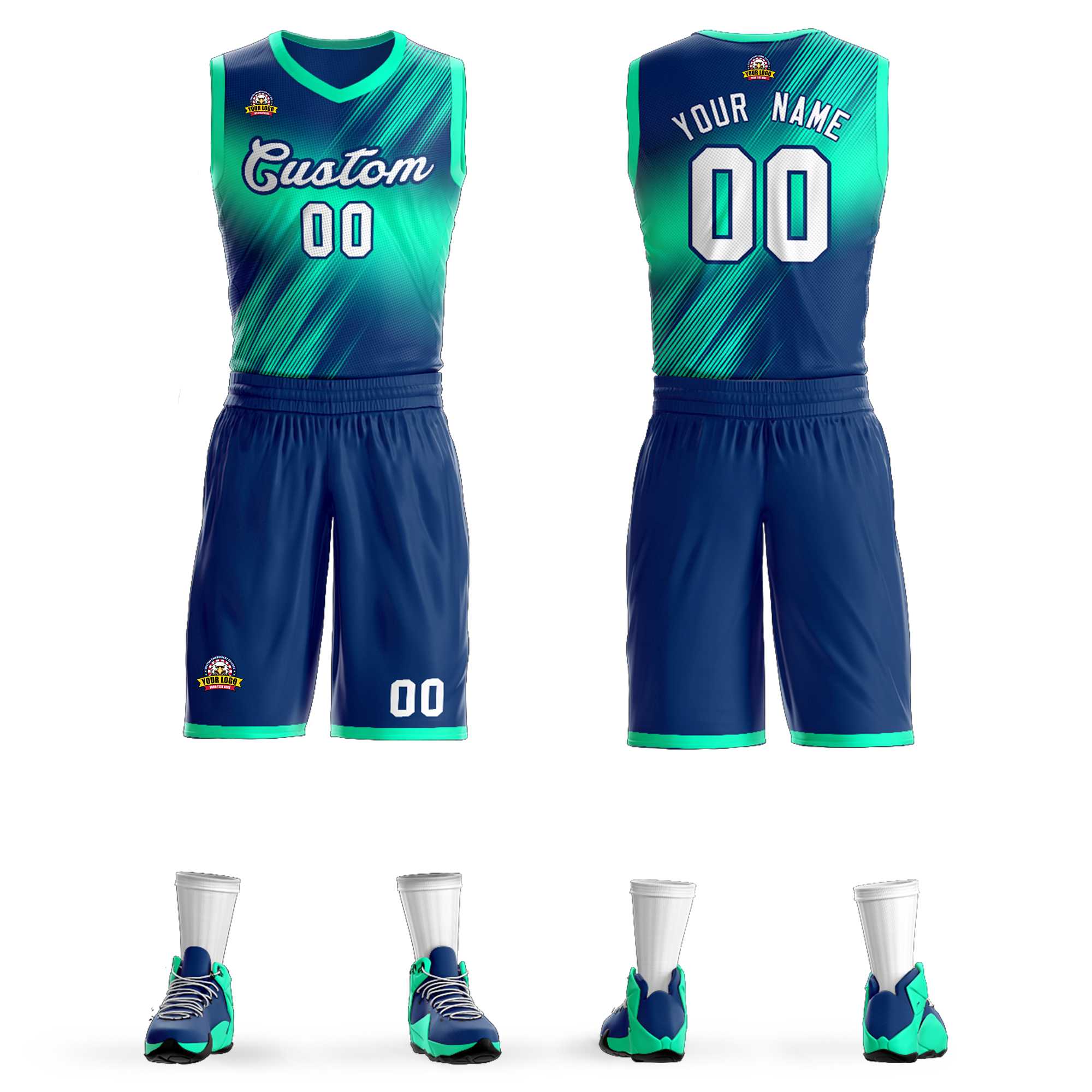 Custom Navy White-Navy Gradient Fashion Sets Slash Basketball Jersey