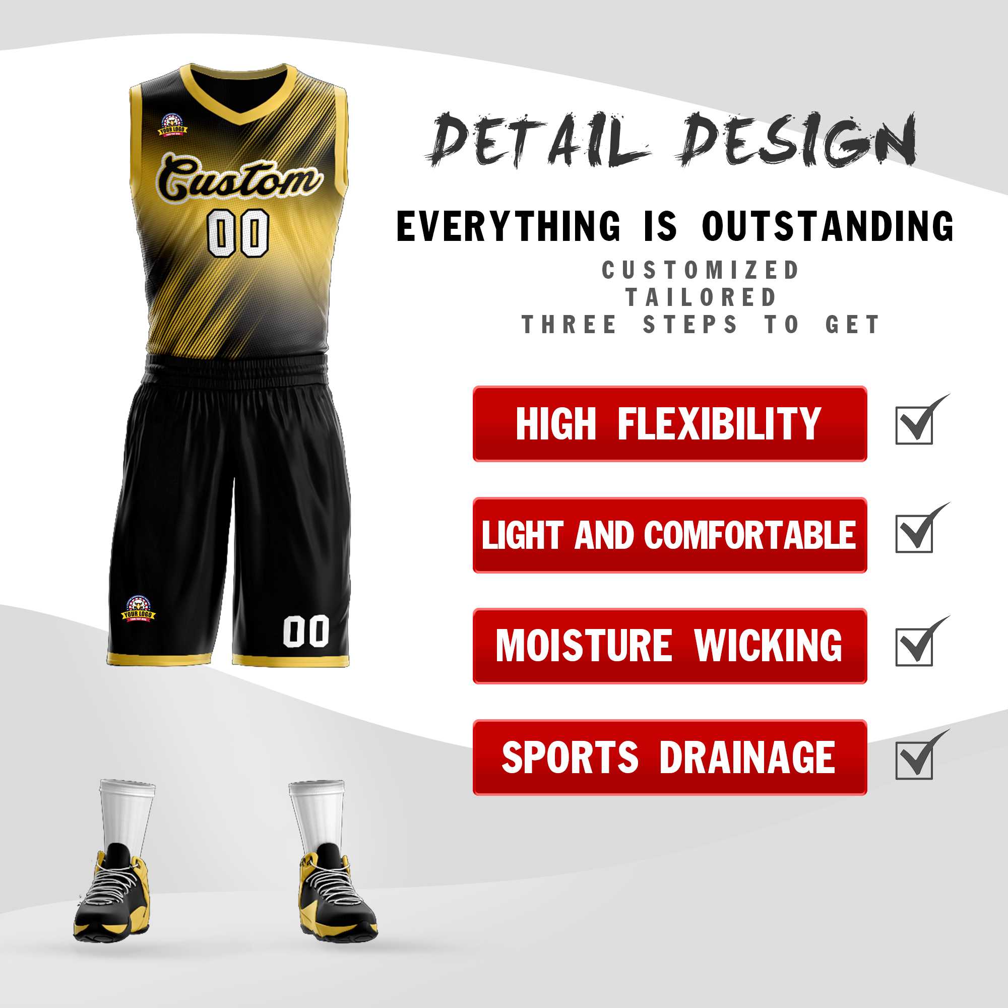 Custom Yellow Black-Yellow Gradient Fashion Sets Slash Basketball Jersey