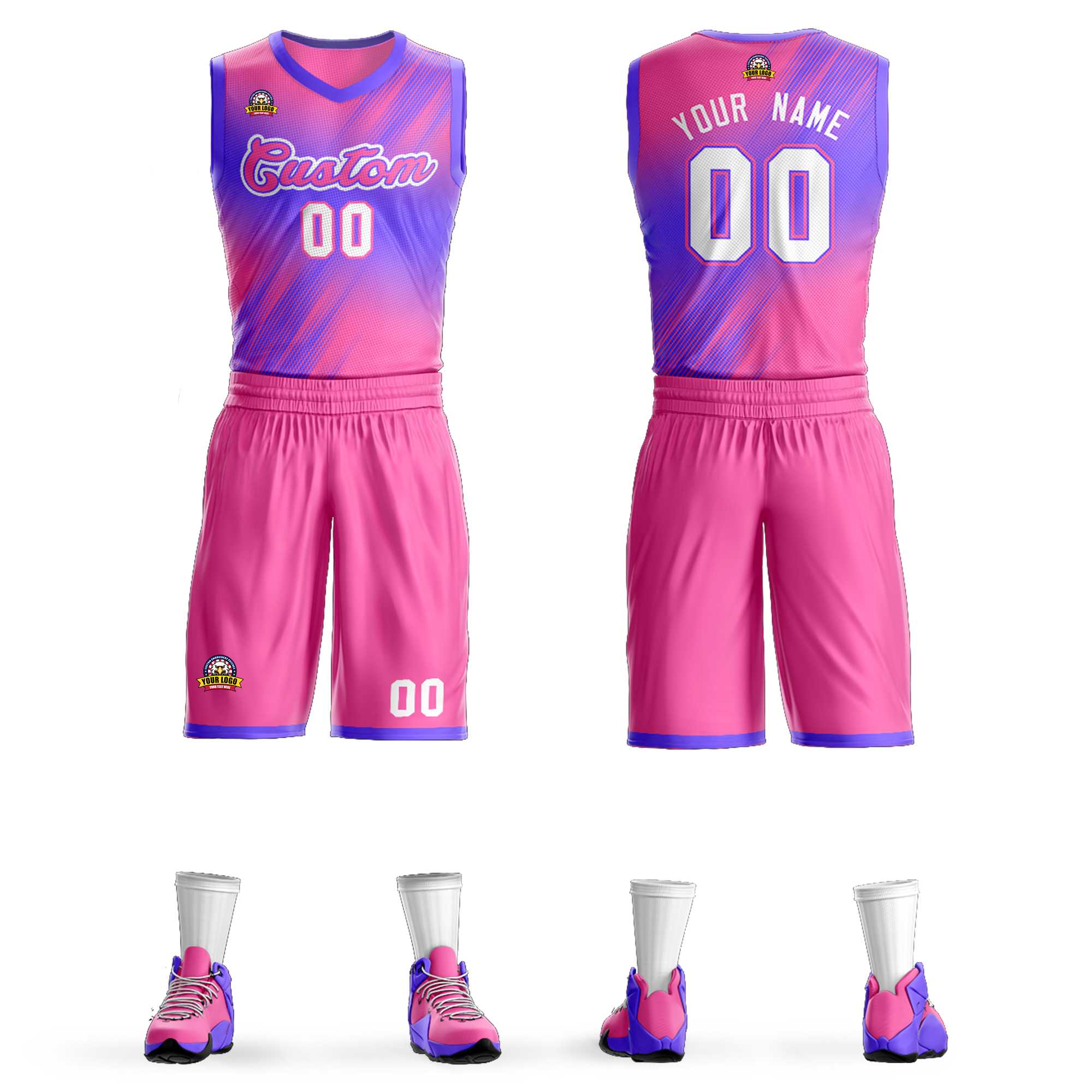 Maillot de basket-ball personnalisé, dégradé rose-violet, ensembles de mode, Slash