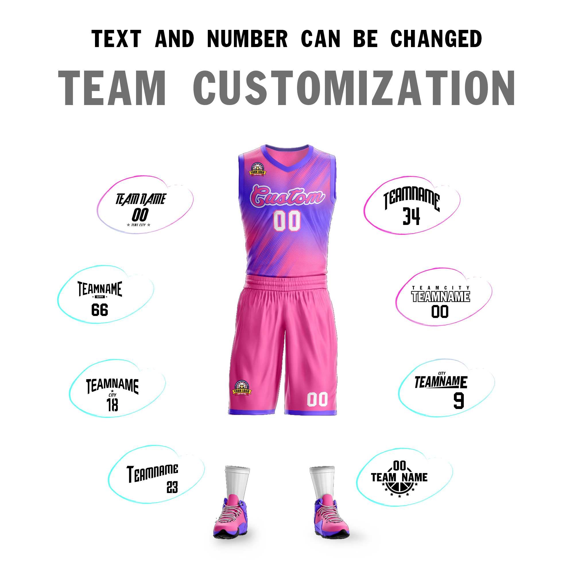 Custom Pink Pink-Purple Gradient Fashion Sets Slash Basketball Jersey