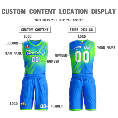 Custom Green Blue-Green Gradient Fashion Sets Slash Basketball Jersey