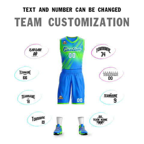Custom Green Blue-Green Gradient Fashion Sets Slash Basketball Jersey