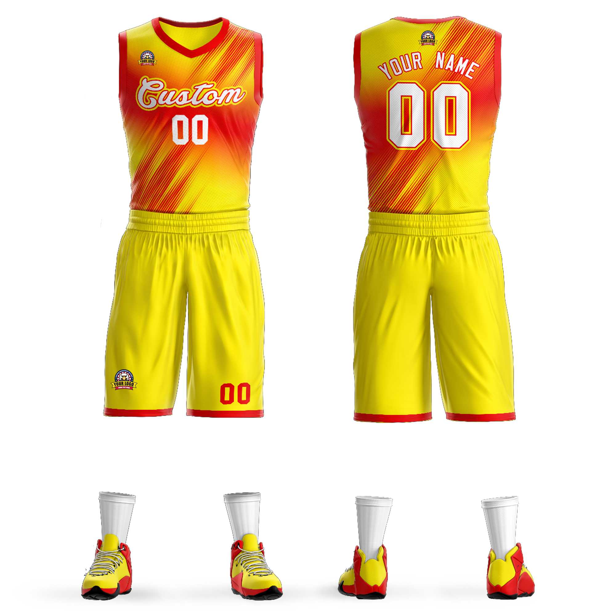 La mode dégradée rouge blanc-rouge personnalisée définit le maillot de basket-ball Slash