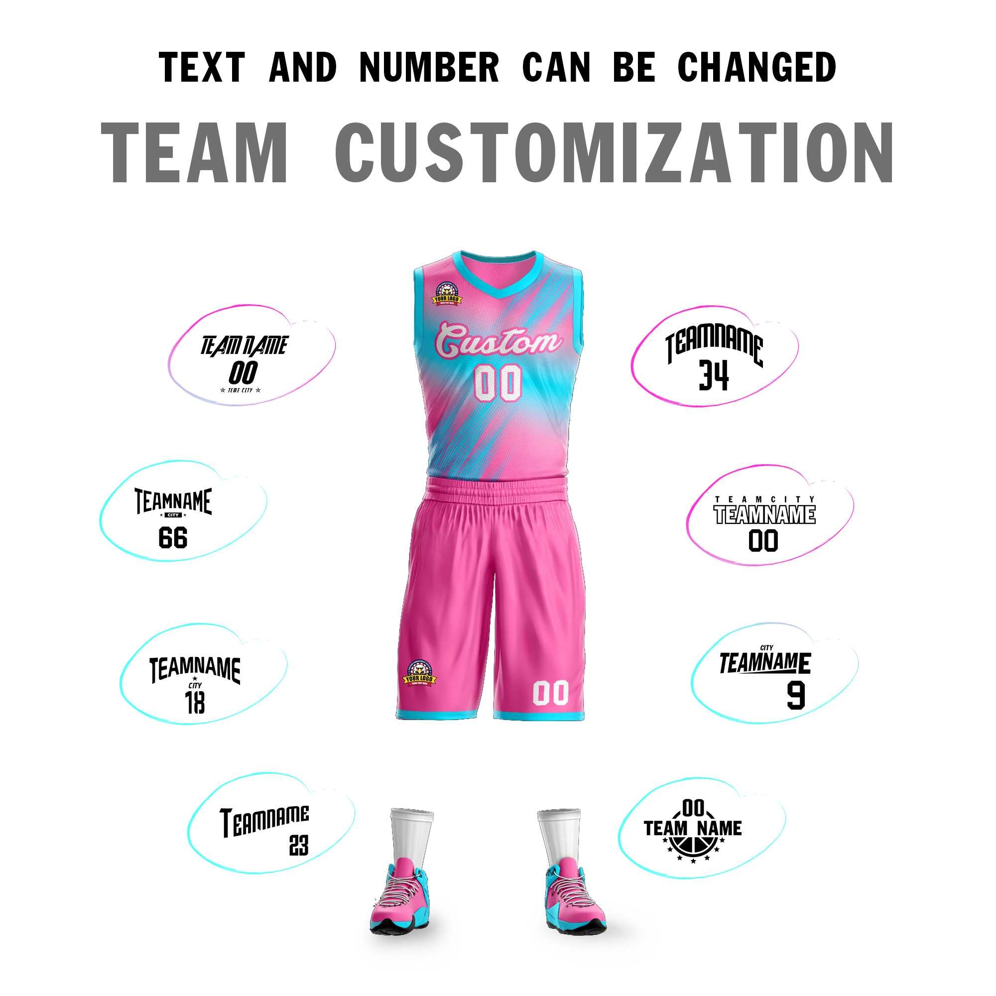 La mode dégradée rose blanc-rose personnalisée définit le maillot de basket-ball Slash