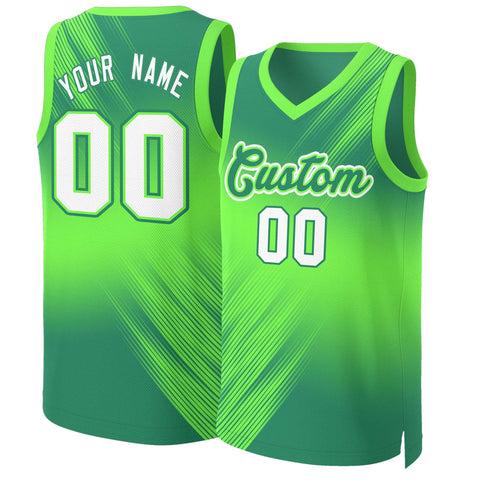 Custom Green White-Green Gradient Fashion Tops Slash Basketball Jersey